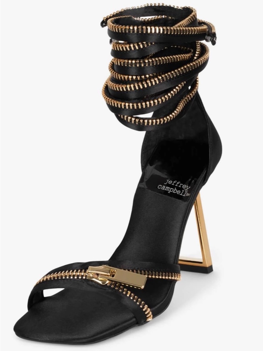 Jeffrey Campbell Zipped-Up Sandals Women 6.5 Black Gold Zipper Strappy Heels